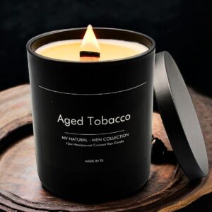 Aged Tobacco Woodwick Handmade Candle | Teakwood + Tobacco Scent | Non-Toxic Ingredients | 10 Oz | Long Lasting Burn