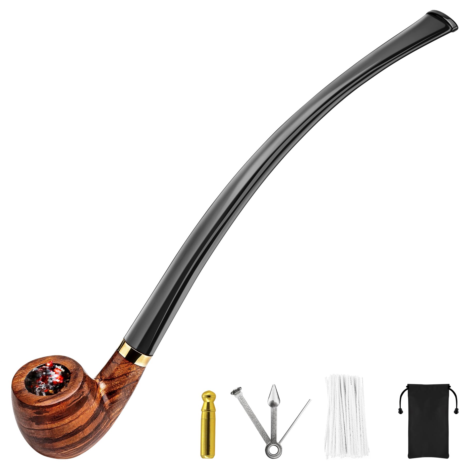 SPIPER Churchwarden Tobacco Pipes, Handmand Pearwood Tobacco Pipe, Acrylicmouthpiece for Smoking，Beginner Pipe Kit with Pipe Cleaners, Pipe Scraper,Best Gift For Man&Women