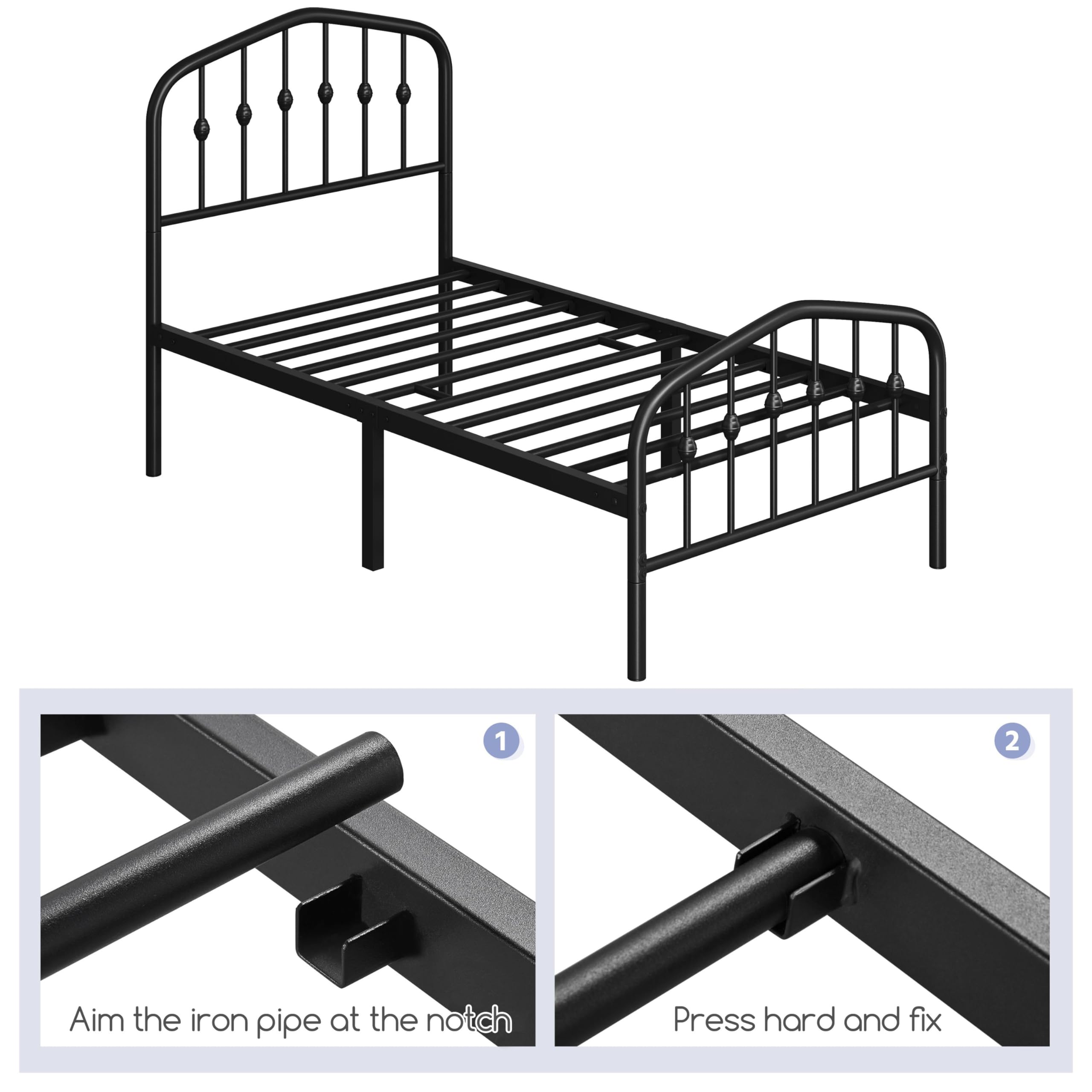 Yaheetech Twin Bed Frames Metal Platform Bed with Victorian Style Wrought Iron Headboard and Footboard/Easy Assembly/No Box Spring Needed/Black Twin Bed