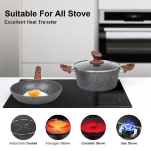 M MELENTA Granite Pots and Pans Set Ultra Nonstick, 11 Piece Die-Cast Cookware Sets with Frying Pan, Sauce Pan, Stockpot, Stay Cool Handle & Kitchen Utensils, Gas/Induction Compatible, 100% PFOA Free