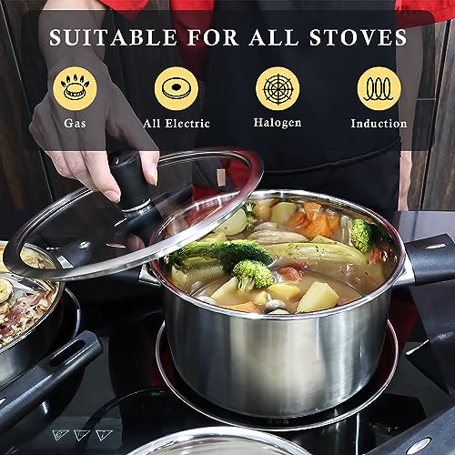 Meythway Stainless Steel Pots and Pans Set Nonstick, 6-Piece Kitchen Cookware Sets with Stay-Cool Handles, Non-Toxic, Dishwasher Safe & Compatible with All Stovetops (Gas, Electric & Induction)