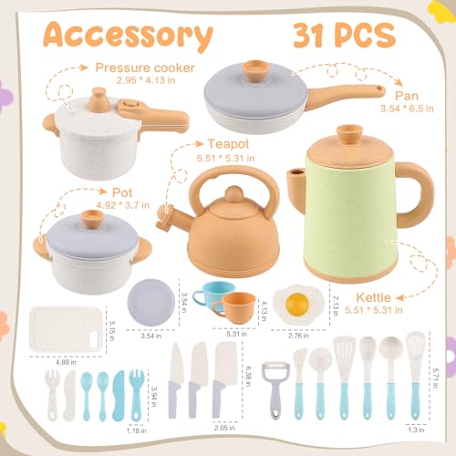 Pretend Play Kitchen Accessories Toys, Pots and Pans Utensils Playset for Kids, Cooking Play Set Gift for Toddlers Boys and Girls 2 3 4 5 Years Old