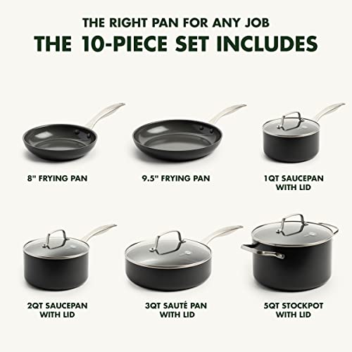 GreenPan Canterbury Hard Anodized Healthy Ceramic Nonstick, 10 Piece Cookware Pots and Pans Set, PFAS-Free, Dishwasher Safe, Oven Safe, Black