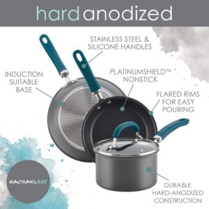 Rachael Ray Create Delicious Hard Anodized Nonstick Cookware Pots and Pans Set, 11 Piece, Gray with Teal Handles