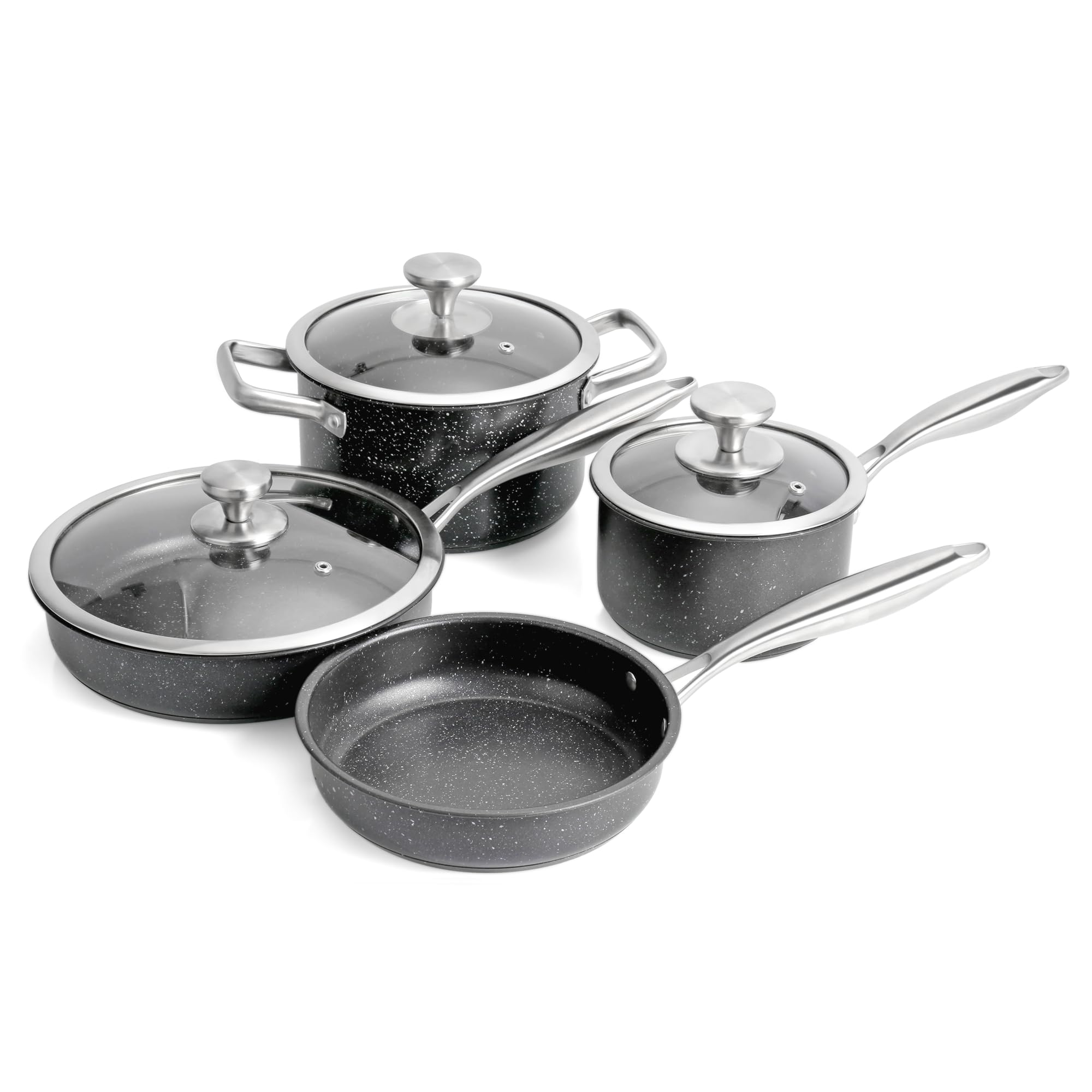 Vvwgkpk Stainless Steel Pots and Pans Sets, Nonstick Kitchen Cookware Set, 7 Pcs Cooking Pots and Pans Set w/Frying Pans & Saucepans with PFOS&PFOA Free, Dishwasher Safe