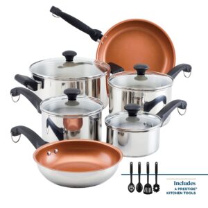 Farberware Classic Traditions Stainless Steel Cookware/Pots and Pans Set, Good for All Stovetops (Gas, Glass Top, Electric & Induction), 14 Piece - Silver