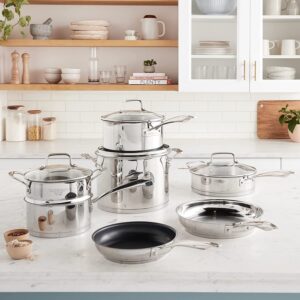 Cuisinart 11-Piece Cookware Set, Professional Stainless Steel, 89-11,Silver