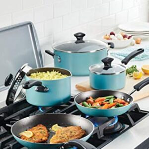 Farberware Cookstart DiamondMax Nonstick Cookware/Pots and Pans Set, Dishwasher Safe, Includes Baking Pan and Cooking Tools, 15 Piece - Aqua