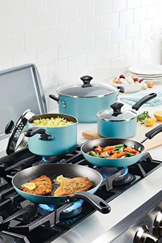 Farberware Cookstart DiamondMax Nonstick Cookware/Pots and Pans Set, Dishwasher Safe, Includes Baking Pan and Cooking Tools, 15 Piece - Aqua