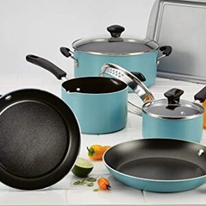 Farberware Cookstart DiamondMax Nonstick Cookware/Pots and Pans Set, Dishwasher Safe, Includes Baking Pan and Cooking Tools, 15 Piece - Aqua