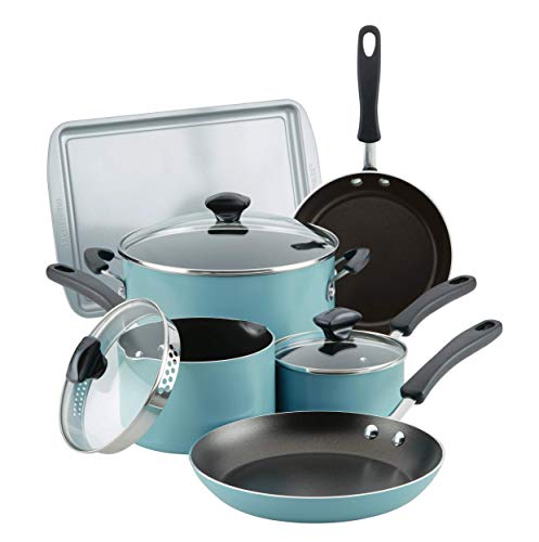 Farberware Cookstart DiamondMax Nonstick Cookware/Pots and Pans Set, Dishwasher Safe, Includes Baking Pan and Cooking Tools, 15 Piece - Aqua