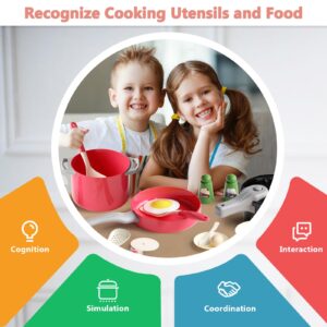 28℃ 32PCS Play Kitchen Accessories Toy,Kids Pretend Cooking Toys with Play Pots and Pans,Toddler Pretend Cooking Playset with Vegetables,Play Kitchen Toys for Girls Boys(Red).