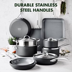 GreenPan Paris Pro Hard Anodized Healthy Ceramic Nonstick, 14 Piece Cookware Pots and Pans Set with Stainless Steel Lids, PFAS-Free, Dishwasher Safe, Grey