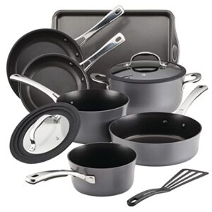 Rachael Ray Cook + Create Hard Anodized Nonstick Cookware/Pots and Pan Set, 10 Piece - Black