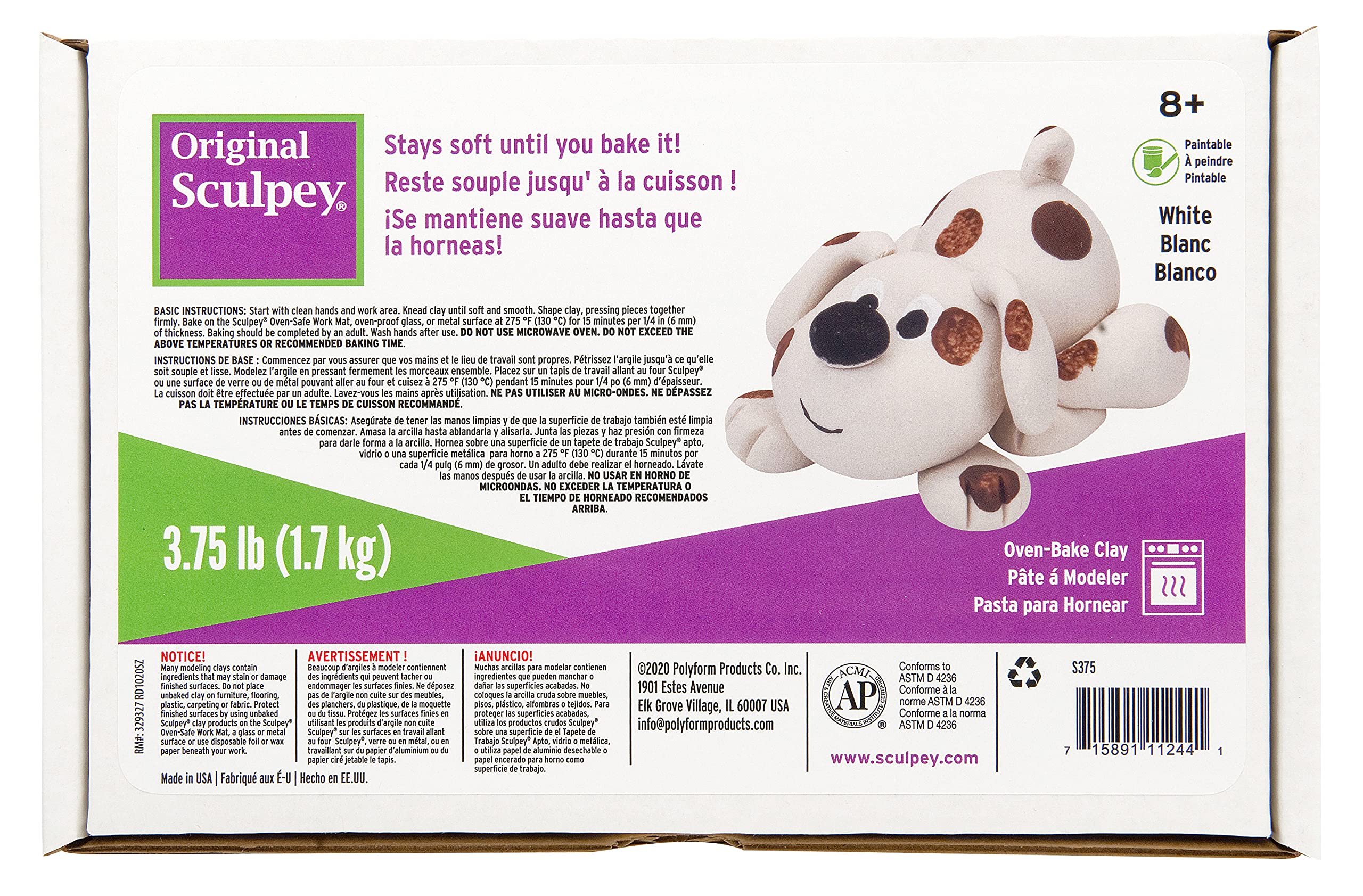 Original Sculpey White, Non Toxic, Polymer clay, Oven Bake Clay, 3.75 pounds great for modeling, sculpting, holiday, DIY and school projects. Great for all skill levels