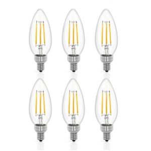 tenergy led candelabra bulbs dimmable, 4w (40 watt equivalent) warm white soft white color light (2700k) e12 base decorative b11/c37 filament candle bulbs for chandelier/ceiling fan, 6 count