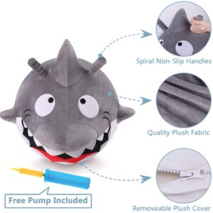 iPlay, iLearn Bouncy Pals Kids White Shark Hopper Ball, Toddler Ride on Bounce Toy, Outdoor Inflatable Jumping Animal W/Handle, Bouncing Hop Jumper, Birthday Gifts for 2 3 4 5 Year Old Boy Girl