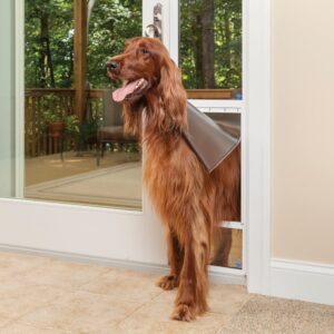 PetSafe 1-Piece Sliding Glass Pet Door for Dogs & Cats - Adjustable Height 75 7/8" to 80 11/16" - Large-Tall, White, No-Cut Install, Aluminum Patio Panel Insert, Great for Renters or Seasonal Install