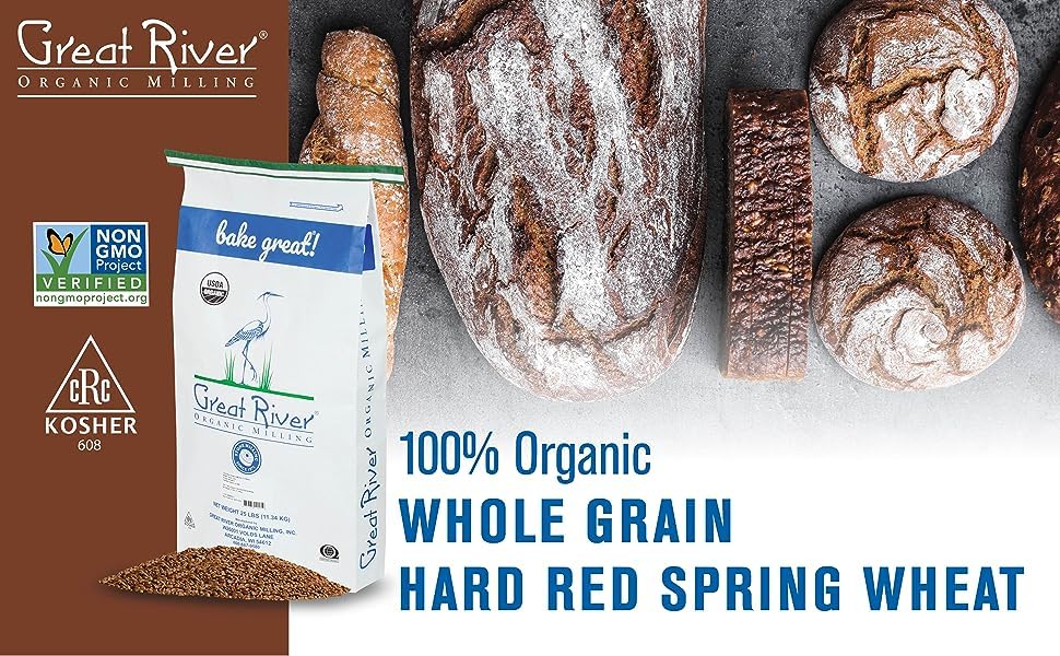 Great River Organic Milling, Whole Grain, Hard Red Spring Wheat, Organic, 25-Pounds (Pack of 1)