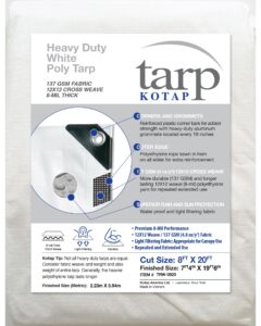 kotap 8 x 20 ft. heavy-duty protection/coverage tarp, superior weave for greater longevity 8-mil, multi-use, waterproof, white, 1-pack (trw-0820)