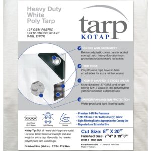 Kotap 8 x 20 Ft. Heavy-Duty Protection/Coverage Tarp, Superior Weave for Greater Longevity 8-mil, Multi-Use, Waterproof, White, 1-Pack (TRW-0820)