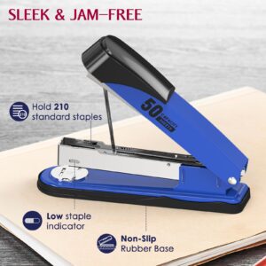 Metal Stapler Heavy Duty 50 Sheet Capacity with 1750 Staples and Staple Remover, Blue Stapler Full Strip Staplers for Desk, No Jam, Non-slip Office Stapler with Staples for Office & Classroom, Blue