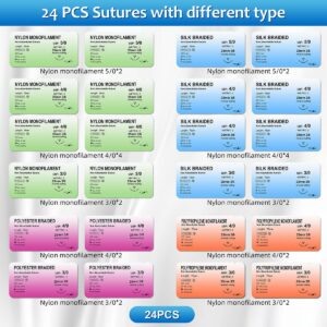 Suture Practice Training Kit for Medical PA, NP Students, Residents Practicing Clinicians, with Large Silicone Lip Suture Pad, Instruments, Stapler Remover Training Videos for Education only