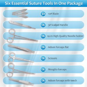 Suture Practice Training Kit for Medical PA, NP Students, Residents Practicing Clinicians, with Large Silicone Lip Suture Pad, Instruments, Stapler Remover Training Videos for Education only