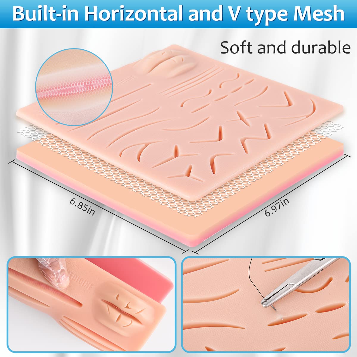 Suture Practice Training Kit for Medical PA, NP Students, Residents Practicing Clinicians, with Large Silicone Lip Suture Pad, Instruments, Stapler Remover Training Videos for Education only