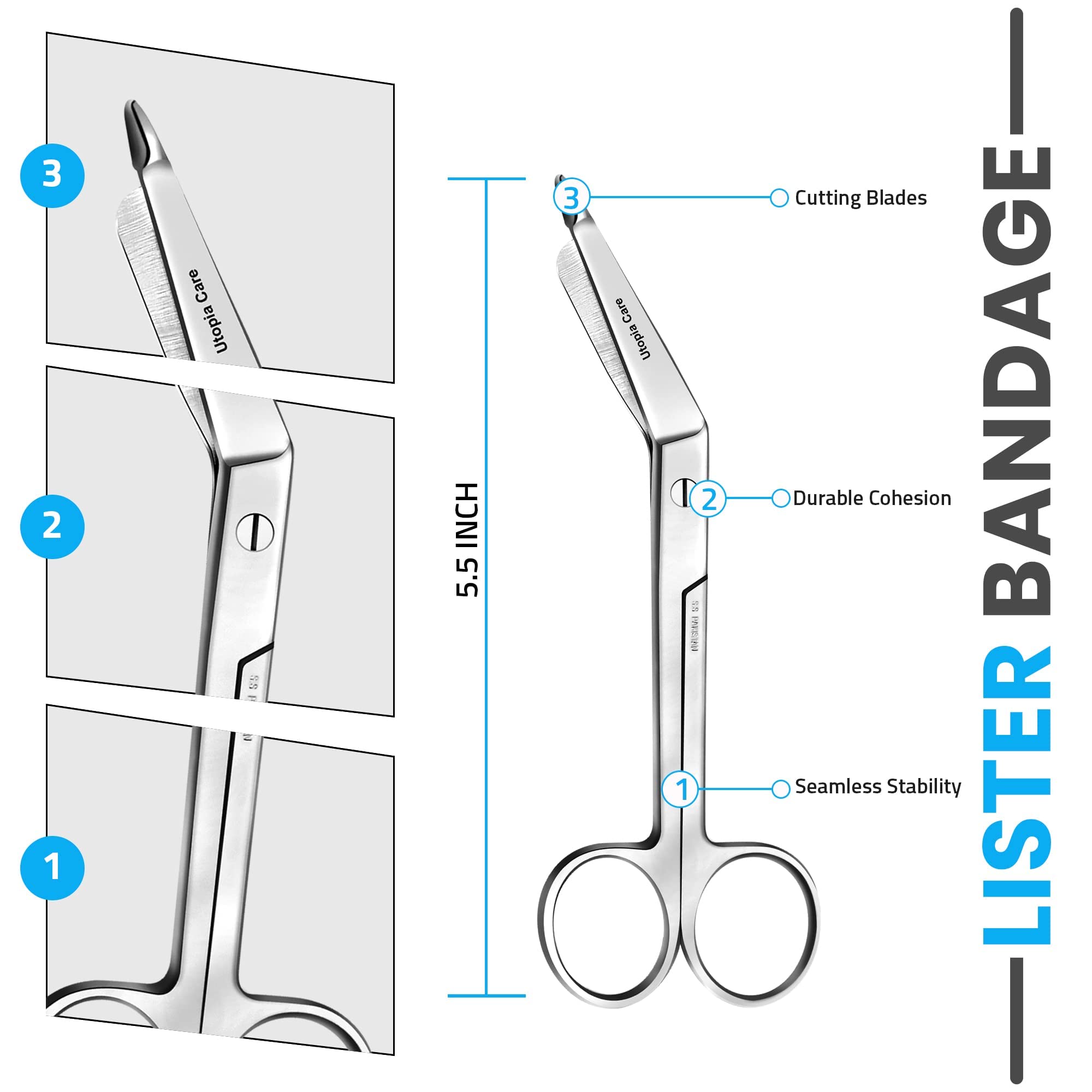 Utopia Care Medical Scissors - EMT and Trauma Shears - 5.5 Inch Nursing and Surgical Scissors - Stainless Steel Bandage Scissors for Nurses (Silver)