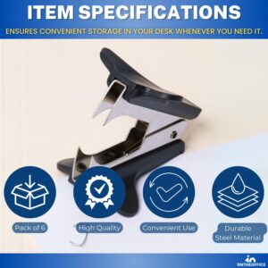 1InTheOffice Staple Remover, Claw Staple Remover, Staple Remover Tool, Black, 6 Pack"