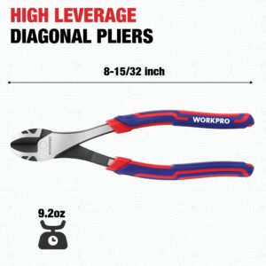 WORKPRO 8 Inch High Leverage Diagonal Pliers, Wire Cutters Heavy Duty in CRV Steel, Diagonal Cutters for Cutting Wires