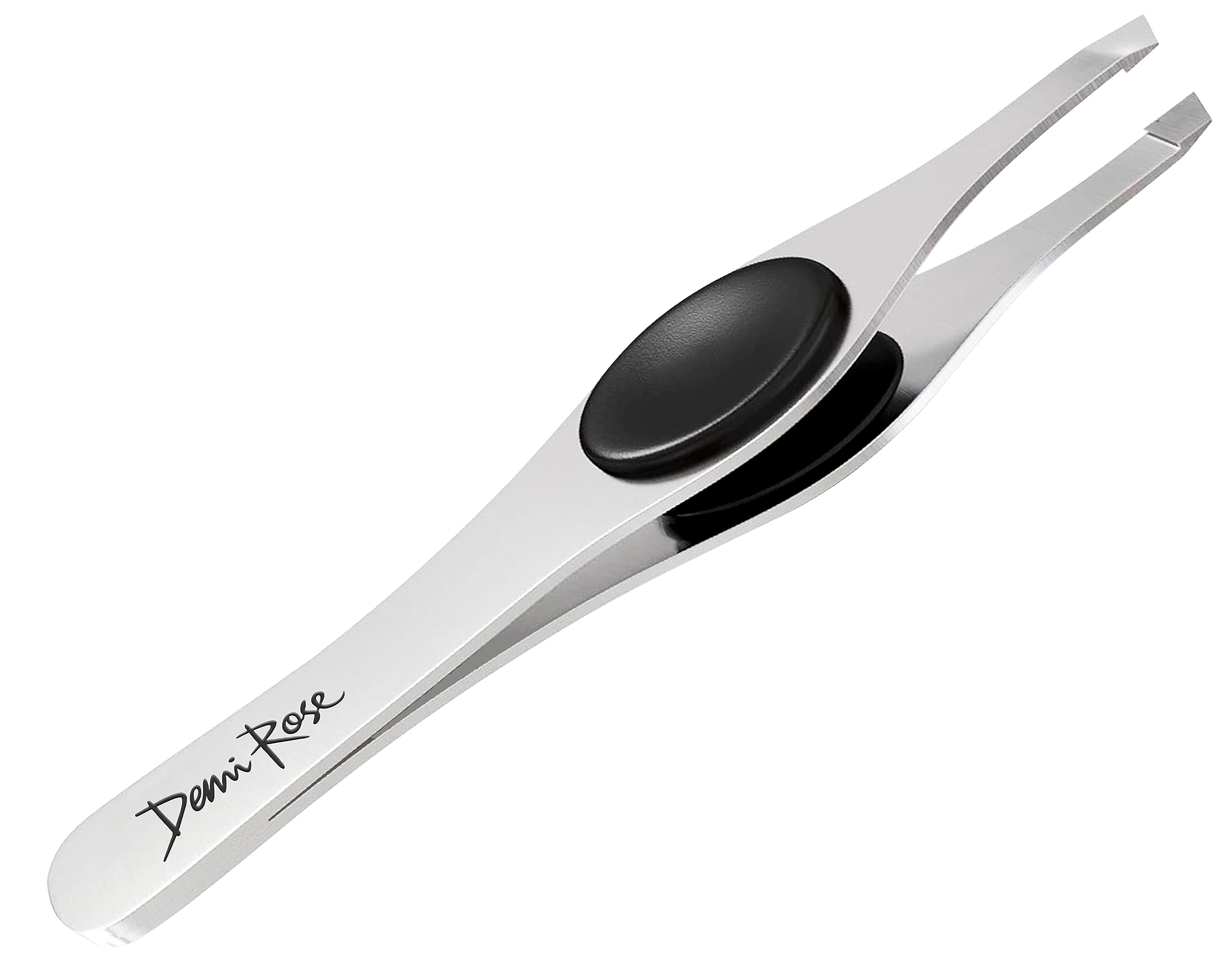 Demi Rose Tweezers for Women Facial Hair, Professional Grade Stainless Steel Eyebrow Tweezers Precision - Non Slip Grip, Slant, Sharp Ingrown Hair Removal Tweezers for Men (Silver Mirror Finish)