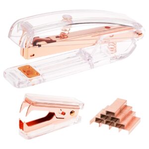 jmkcoz rose gold acrylic desktop stapler staple remover with 1000pcs rosegold staples for home school office stationery desk supplies accessory kit