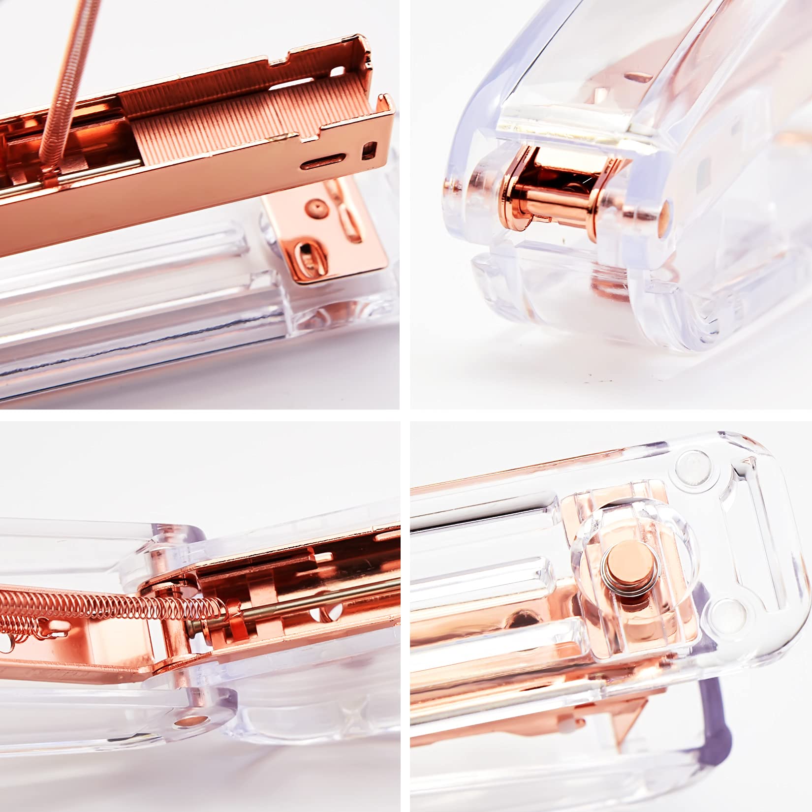 Jmkcoz Rose Gold Acrylic Desktop Stapler Staple Remover with 1000pcs Rosegold Staples for Home School Office Stationery Desk Supplies Accessory Kit