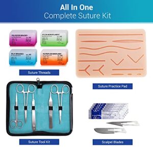 Alcedo Suture Practice Kit for Medical Students | Complete Kit (32 Pieces) Include Durable Large Suturing Pad with Pre-cut Wounds, Tools Kit, and Suture Threads | Perfect for Practice, Demonstration