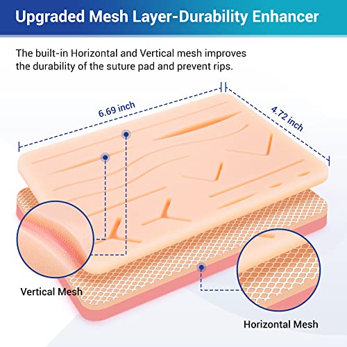 Alcedo Suture Practice Kit for Medical Students | Complete Kit (32 Pieces) Include Durable Large Suturing Pad with Pre-cut Wounds, Tools Kit, and Suture Threads | Perfect for Practice, Demonstration