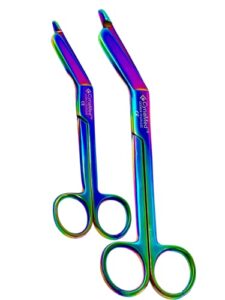 set of 2 each premium german stainless nurses doctor lister bandage scissors 7.25" + 5.5" multi titanium color rainbow stainless steel-cynamed branded-a+quality guaranteed