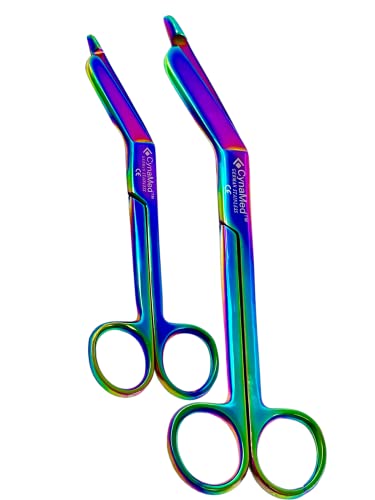 SET OF 2 EACH PREMIUM GERMAN STAINLESS NURSES DOCTOR LISTER BANDAGE SCISSORS 7.25" + 5.5" MULTI TITANIUM COLOR RAINBOW STAINLESS STEEL-CYNAMED BRANDED-A+QUALITY GUARANTEED