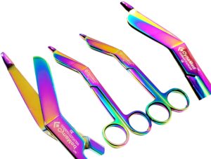 set of 2 each premium german stainless nurses doctor lister bandage scissors 7.25" + 5.5" multi titanium color rainbow stainless steel-cynamed branded-a+quality guaranteed …