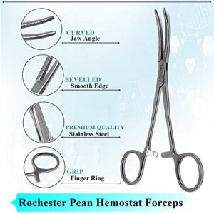 Pean Rochester Hemostat Forceps with Fully Serrated Curved Jaws Made of Stainless Steel Surgical Medical Lab Tweezers Clamps Veterinary Locking Pliers Used by Vet Tech Nurses (6.25 Inch)