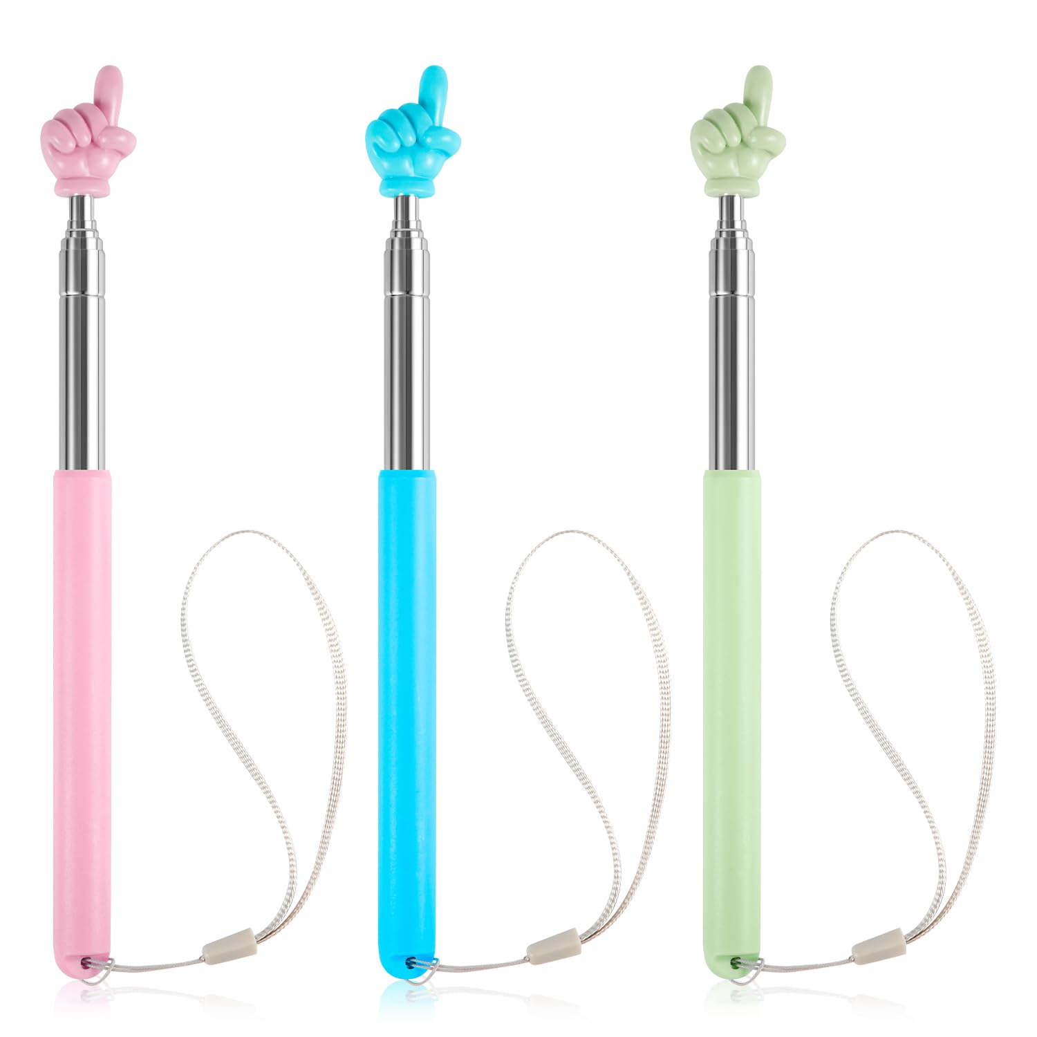 3pcs Telescopic Teachers Pointers, Extendable Pointing Stick Retractable Pointer Whiteboard Pointer for Teacher Classroom Aids (Pink, Sky Blue, Light Green)