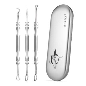 bezox acne needle blackhead remover tools, set of 3 surgical grade stainless steel pimple popper facial tools with metal storage case