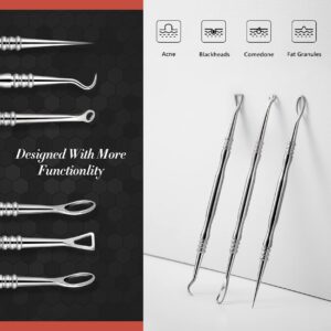 BEZOX Acne Needle Blackhead Remover Tools, Set of 3 Surgical Grade Stainless Steel Pimple Popper Facial Tools with Metal Storage Case