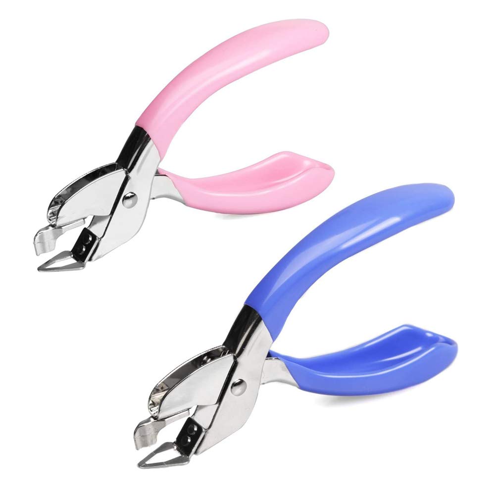 Staple Remover Steel Jaw and Head Stapler Puller Tweezers Style Tool with Non-Slip Handle for Office School Home Blue & Pink