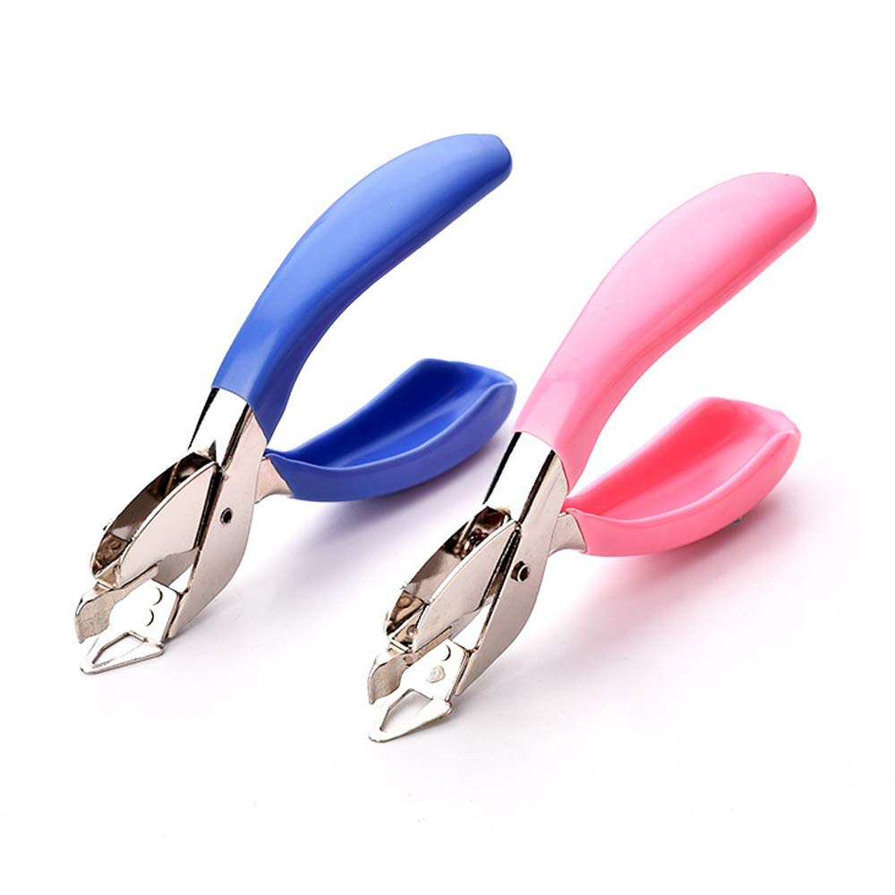 Staple Remover Steel Jaw and Head Stapler Puller Tweezers Style Tool with Non-Slip Handle for Office School Home Blue & Pink