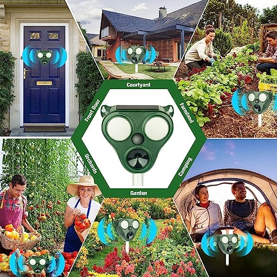 Solar Animal Repeller, Ultrasonic Animal Repellent Outdoor, Repeller Solar Powered, Ultrasonic Repellent, Dog Deterrent, Keep Animals Out of Garden