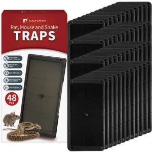 lulucatch super glue traps 48 pack for mice & snakes, larger, heavier sticky traps with non-toxic glue. sticky mouse traps indoor, easy to set, safe to children & pets