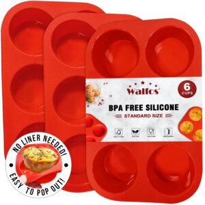 walfos silicone muffin pan - 6 cup non-stick cupcake pan for baking, food grade and bpa free, perfect for egg muffin, cupcake, quiches and frittatas (3 pack)