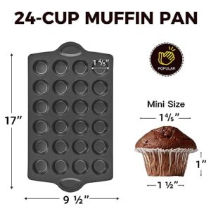 HONGBAKE mini muffin pan nonstick 24, Cupcake Tin for Baking, Commercial Small Cup Cake Tray for Cheesecake, 1.8dia, Heavy-duty, Gray